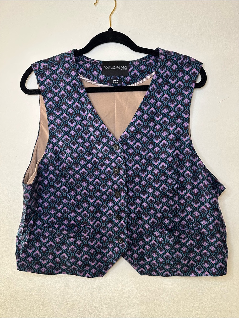 Wildfang Purple and Blue Patterned Button-Front The Empower Vest
